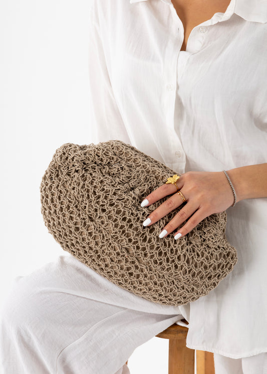 Macrame clutch - Dark beige